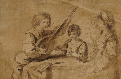 After Guercino (1591-1666), ‘An Italian Concert’, 18th century Old Master sepia ink and wash on buff paper, 21 x 31cm